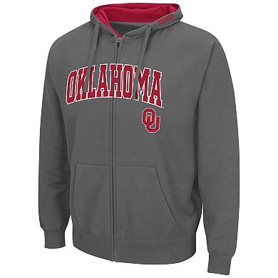 Men's Colosseum Charcoal Oklahoma Sooners Arch & Team Logo 3.0 Full-Zip Hoodie