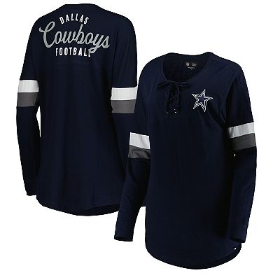 Women's New Era  Navy Dallas Cowboys Athletic Varsity Lightweight Lace-Up Long Sleeve T-Shirt