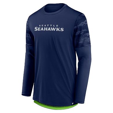 Men's Fanatics Branded College Navy/Neon Green Seattle Seahawks Square Off Long Sleeve T-Shirt