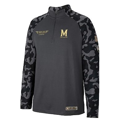 Men's Colosseum Charcoal Maryland Terrapins OHT Military Appreciation Long Range Raglan Quarter-Zip Jacket