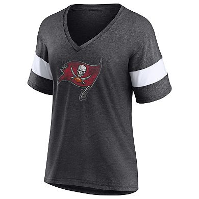 Women's Fanatics Branded Heathered Charcoal/White Tampa Bay Buccaneers Distressed Team Tri-Blend V-Neck T-Shirt