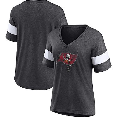 Women's Fanatics Branded Heathered Charcoal/White Tampa Bay Buccaneers Distressed Team Tri-Blend V-Neck T-Shirt