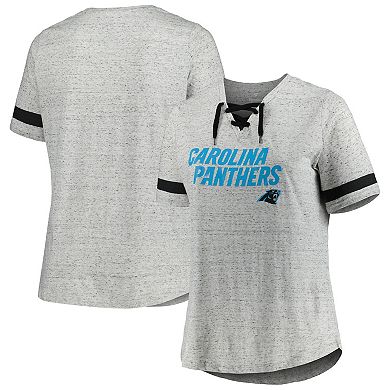 Women's Heather Gray Carolina Panthers Plus Size Lace-Up V-Neck T-Shirt