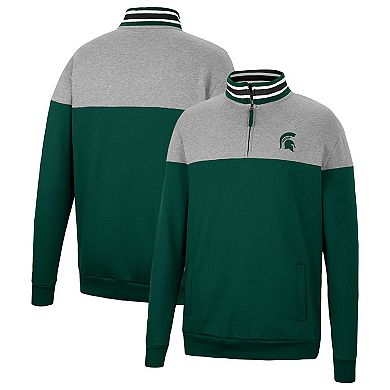 Men's Colosseum Green/Heather Gray Michigan State Spartans Be the Ball Quarter-Zip Top