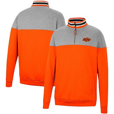 Men's Colosseum Heathered Gray/Orange Oklahoma State Cowboys Be the Ball Quarter-Zip Top