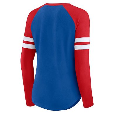 Women's Fanatics Branded Royal/Red Buffalo Bills True to Form Raglan Lace-Up V-Neck Long Sleeve T-Shirt