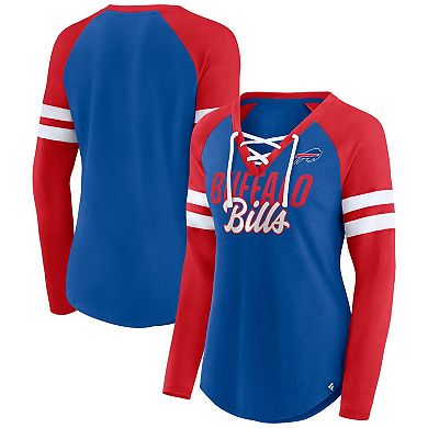 Women's Fanatics Branded Royal/Red Buffalo Bills True to Form Raglan Lace-Up V-Neck Long Sleeve T-Shirt