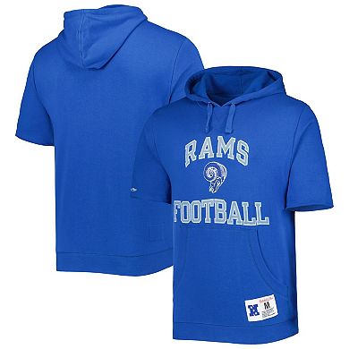 Men's Mitchell & Ness Royal Los Angeles Rams Washed Short Sleeve Pullover Hoodie