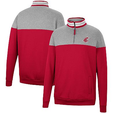 Men's Colosseum Heathered Gray/Cardinal Washington State Cougars Be the Ball Quarter-Zip Top