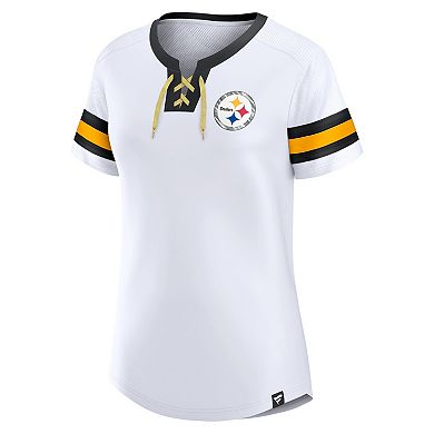 Women's Fanatics Branded White Pittsburgh Steelers Sunday Best Lace-Up T-Shirt