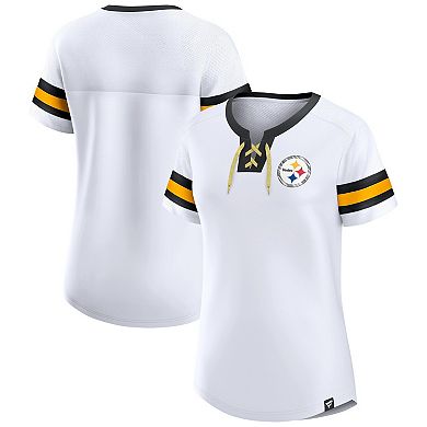 Women's Fanatics Branded White Pittsburgh Steelers Sunday Best Lace-Up T-Shirt