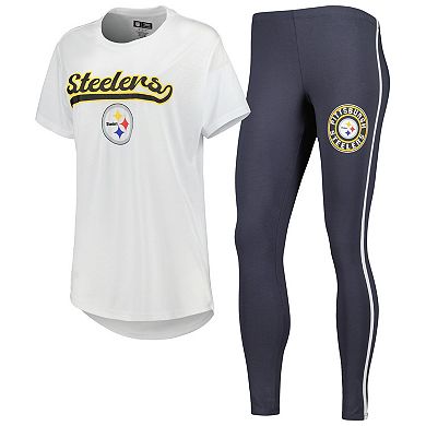 Women's Concepts Sport White/Charcoal Pittsburgh Steelers Sonata T-Shirt & Leggings Sleep Set