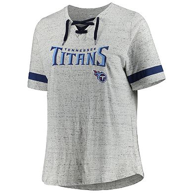 Women's Heather Gray Tennessee Titans Plus Size Lace-Up V-Neck T-Shirt