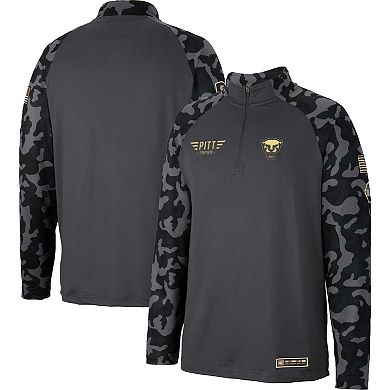 Men's Colosseum Charcoal Pitt Panthers OHT Military Appreciation Long Range Raglan Quarter-Zip Jacket