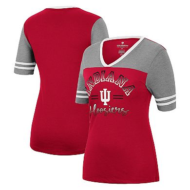 Women's Colosseum Crimson/Heathered Gray Indiana Hoosiers There You Are V-Neck T-Shirt