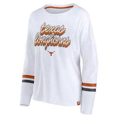Women's Fanatics Branded White Texas Longhorns Retro Power Striped Long Sleeve T-Shirt