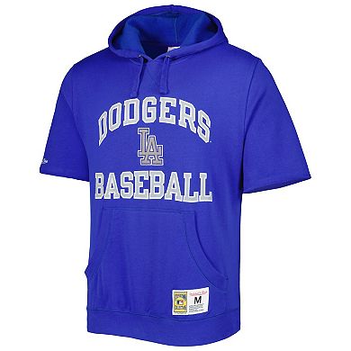 Men's Mitchell & Ness Royal Los Angeles Dodgers Cooperstown Collection Washed Fleece Pullover Short Sleeve Hoodie