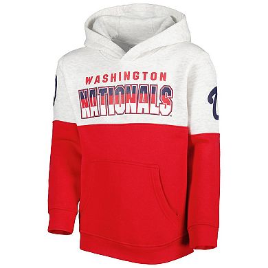 Youth Heather Gray/Red Washington Nationals Playmaker Pullover Hoodie