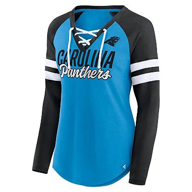 Women's Fanatics Branded Blue/Black Carolina Panthers True to Form Raglan Lace-Up V-Neck Long Sleeve T-Shirt