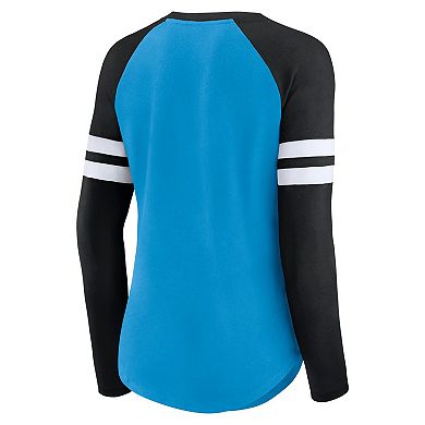 Women's Fanatics Branded Blue/Black Carolina Panthers True to Form Raglan Lace-Up V-Neck Long Sleeve T-Shirt