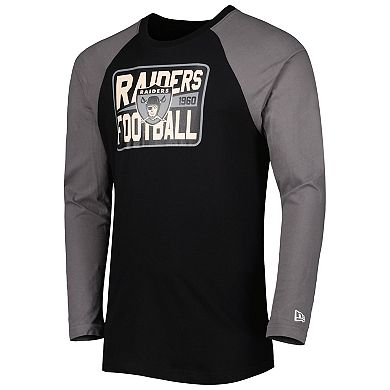 Men's New Era Black Las Vegas Raiders Throwback Raglan Long Sleeve T-Shirt