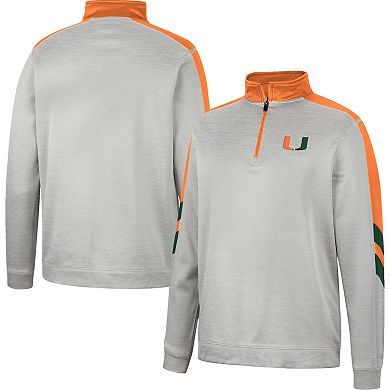 Men's Colosseum Gray/Orange Miami Hurricanes Bushwood Fleece Quarter-Zip Jacket