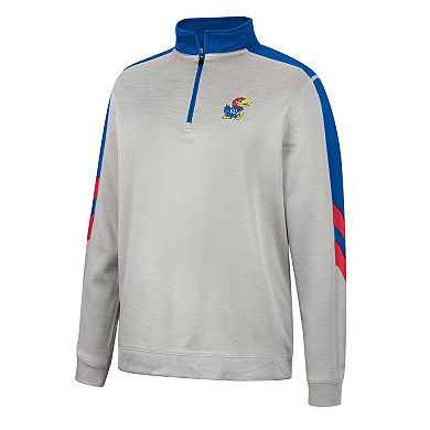 Men's Colosseum Gray/Royal Kansas Jayhawks Bushwood Fleece Quarter-Zip Jacket