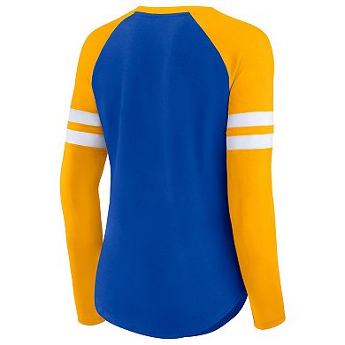 Women's Fanatics Branded Royal/Gold Los Angeles Rams True to Form Raglan Lace-Up V-Neck Long Sleeve T-Shirt