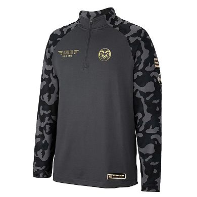Men's Colosseum Charcoal Colorado State Rams OHT Military Appreciation Long Range Raglan Quarter-Zip Jacket