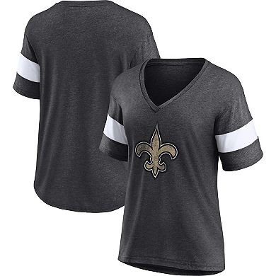 Women's Fanatics Branded Heathered Charcoal/White New Orleans Saints Distressed Team Tri-Blend V-Neck T-Shirt