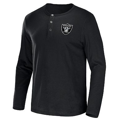 Men's NFL x Darius Rucker Collection by Fanatics Black Las Vegas Raiders Slub Jersey Henley Long Sleeve T-Shirt