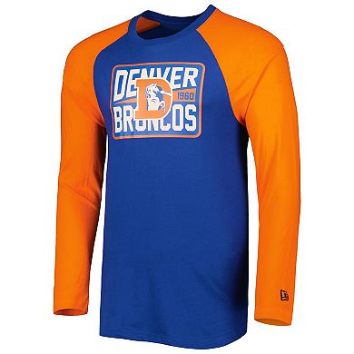 Men's New Era Royal Denver Broncos Throwback Raglan Long Sleeve T-Shirt