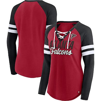Women's Fanatics Branded Red/Black Atlanta Falcons True to Form Raglan Lace-Up V-Neck Long Sleeve T-Shirt
