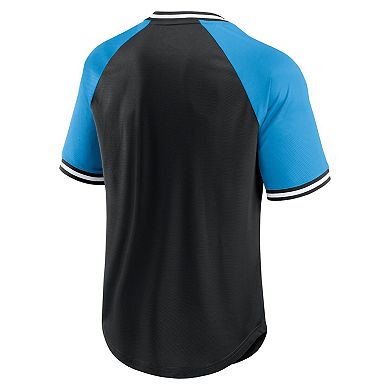Men's Fanatics Branded Black/Blue Carolina Panthers Second Wind Raglan V-Neck T-Shirt