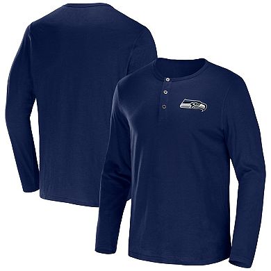 Men's NFL x Darius Rucker Collection by Fanatics College Navy Seattle Seahawks Slub Jersey Henley Long Sleeve T-Shirt