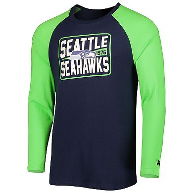 Men's New Era College Navy Seattle Seahawks Current Raglan Long Sleeve T-Shirt