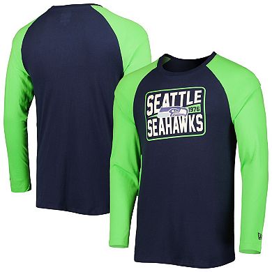 Men's New Era College Navy Seattle Seahawks Current Raglan Long Sleeve T-Shirt