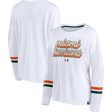 Women's Fanatics Branded White Miami Hurricanes Retro Power Striped Long Sleeve T-Shirt