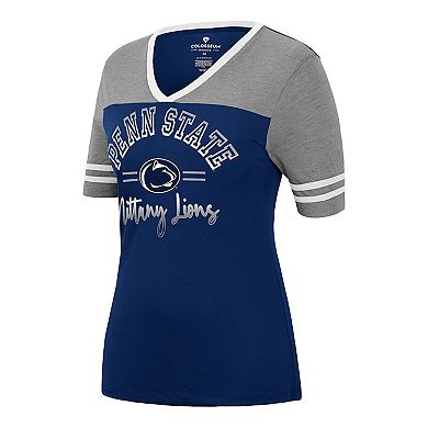 Women's Colosseum Navy/Heathered Gray Penn State Nittany Lions There You Are V-Neck T-Shirt