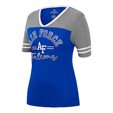 Women's Colosseum Royal/Heathered Gray Air Force Falcons There You Are V-Neck T-Shirt