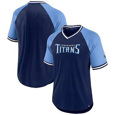 Men's Fanatics Branded Navy/Light Blue Tennessee Titans Second Wind Raglan V-Neck T-Shirt