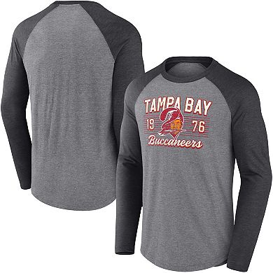 Men's Fanatics Branded Heathered Gray/Heathered Charcoal Tampa Bay Buccaneers Weekend Casual Tri-Blend Raglan Long Sleeve T-Shirt