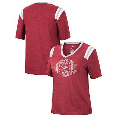 Women's Colosseum Heathered Crimson Alabama Crimson Tide 15 Min Early Football V-Neck T-Shirt