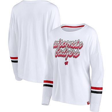 Women's Fanatics Branded White Wisconsin Badgers Retro Power Striped Long Sleeve T-Shirt