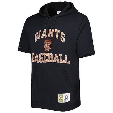 Men's Mitchell & Ness Black San Francisco Giants Cooperstown Collection Washed Fleece Pullover Short Sleeve Hoodie