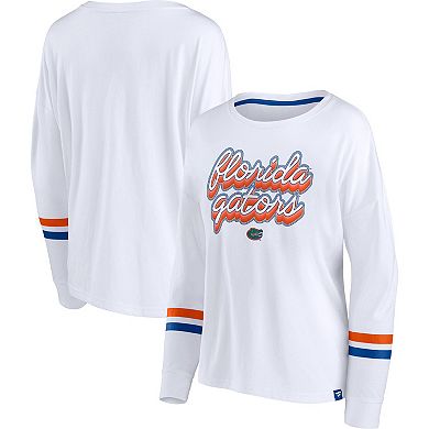 Women's Fanatics Branded White Florida Gators Retro Power Striped Long Sleeve T-Shirt