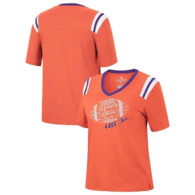 Women's Colosseum Heathered Orange Clemson Tigers 15 Min Early Football V-Neck T-Shirt