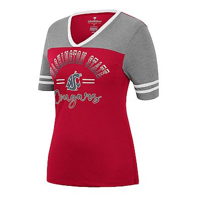 Women's Colosseum Crimson/Heathered Gray Washington State Cougars There You Are V-Neck T-Shirt