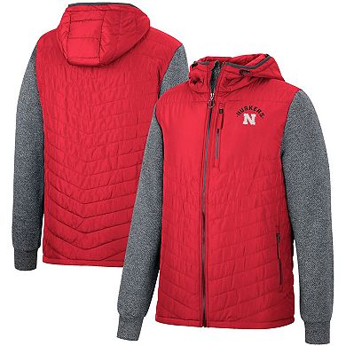 Men's Colosseum Scarlet/Charcoal Nebraska Huskers Course Herringbone Full-Zip Hoodie