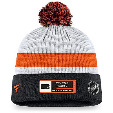 Men's Fanatics Branded White/Black Philadelphia Flyers Authentic Pro Draft Cuffed Knit Hat with Pom